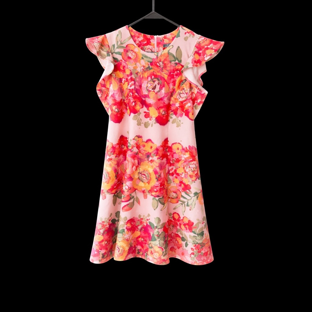 Ali Ra Floral Fit & Flare Dress Pink Orange | Size 8 | Like New